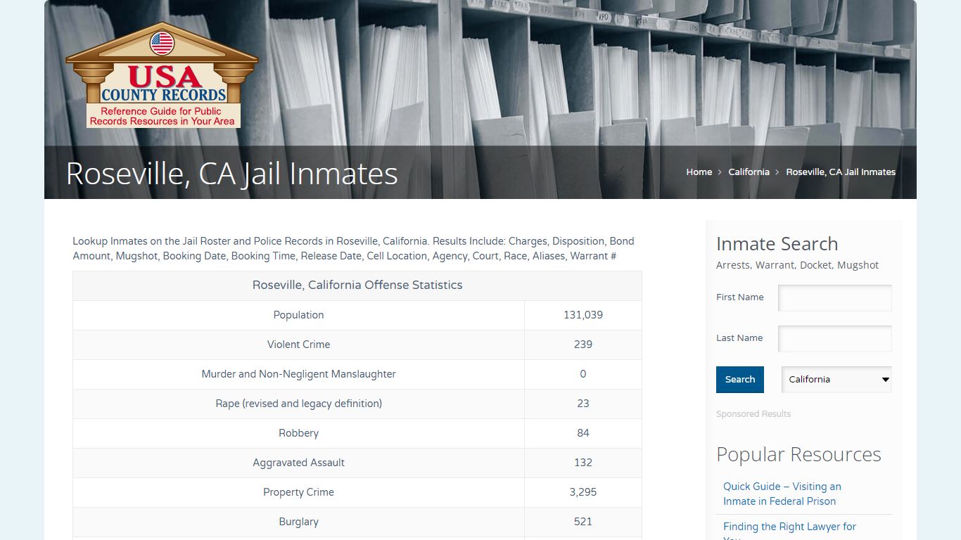 Roseville, CA Jail Inmates | Name Search