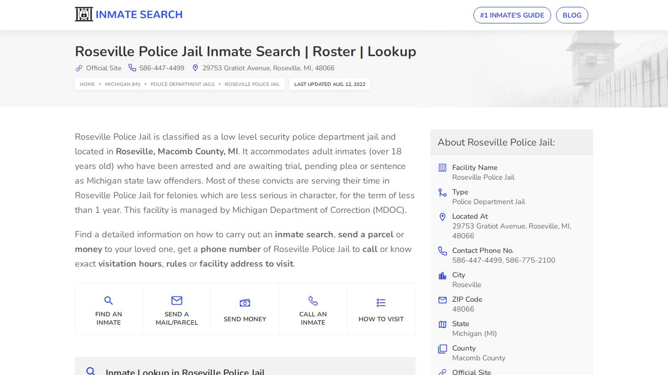 Roseville Police Jail Inmate Search | Roster | Lookup